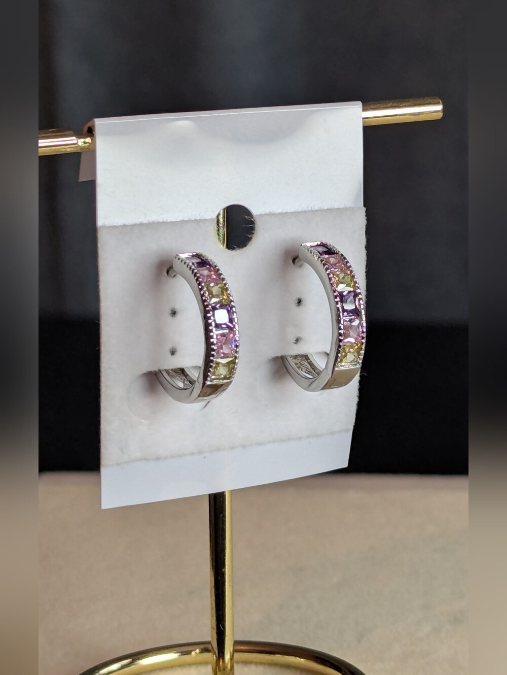18k White Gold Filled Hoops With AAA Multicolor Czs W080326-2